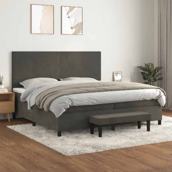 vidaXL Boxspringbett mit Matratze Dunkelgrau 200x200 cm Samt, 3137744