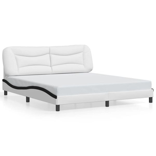 vidaXL Bettgestell mit LED Weiß und Schwarz 180x200 cm Kunstleder, 3213954