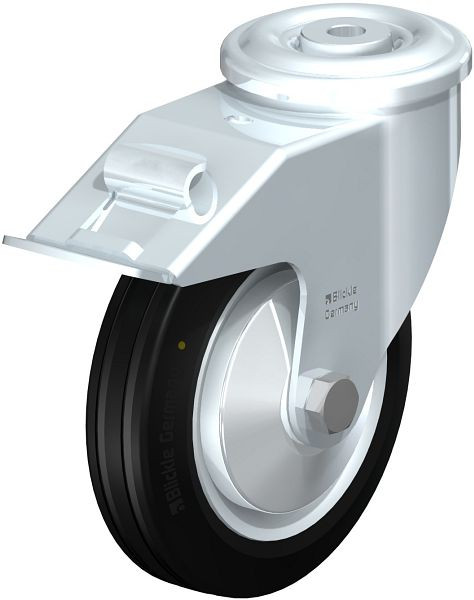 Blickle LER-VE 150R-FI-EL-FA Stahlblech-Lenkrolle mit Rückenloch & Feststeller, Vollgummi, Schwarz, 749799