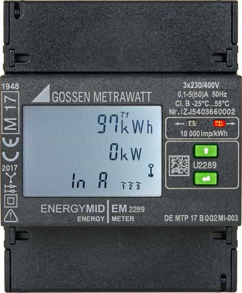 Gossen Metrawatt Multifunktionaler Energiezähler für 4 Leiter-Netze, 400V mit Direktanschluss 5(80) A, ENERGYMID EM2289, U2289-V012