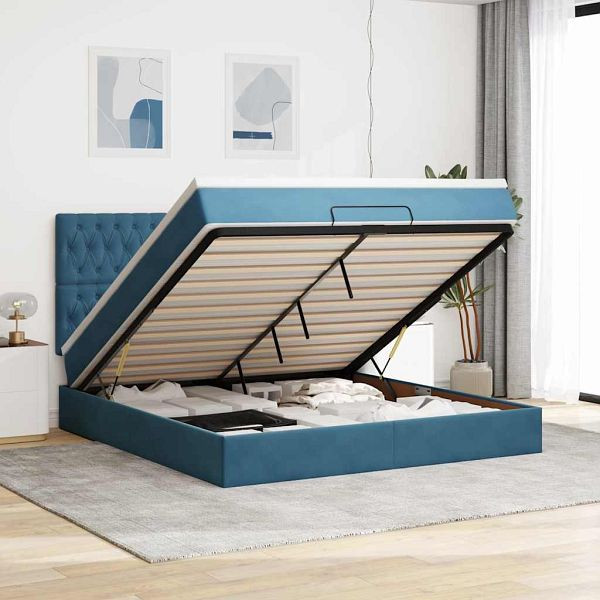 vidaXL Ottoman-Bett mit Matratzen & LEDs Dunkelblau 160x200 cm Samt, 3314406