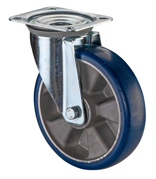 BS Rollen Transportrolle Lenkrolle, Polyurethanrad 83 Shore, Alufelge Kugellager, Platte, Durchmesser: 250 mm, L400.B92.250