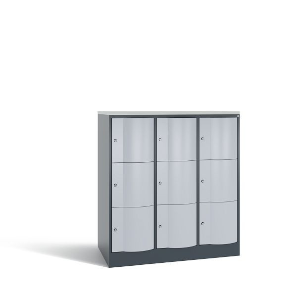 C+P XL-Schließfachschrank, 9 Fächer,H1255B1148T640mm, Anthrazit/Weißalu/DBSHellgrau, 8573-373 S10200
