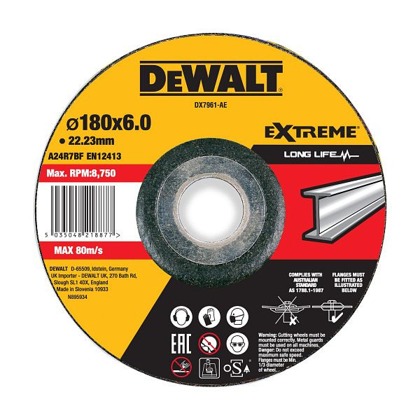 DeWalt EXTREME Schruppscheibe 180x6x22,23 mm Metall Typ 42 (gekröpft), DX7961-AE