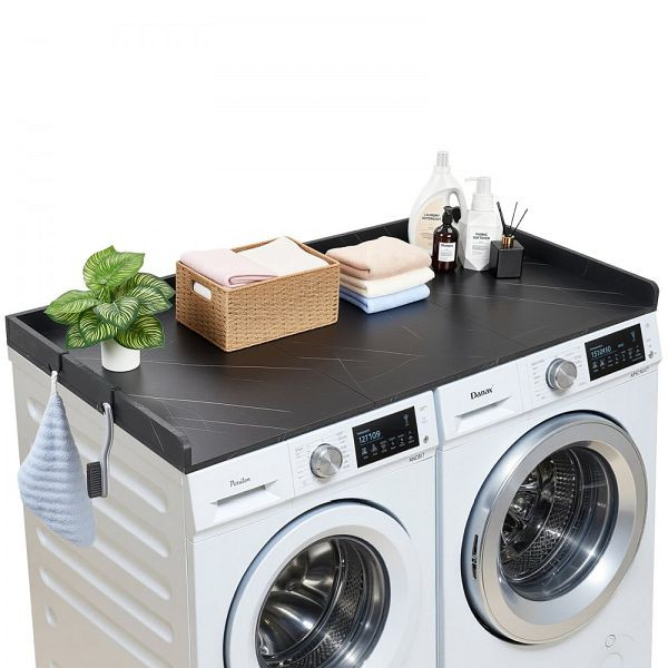 VEVOR Arbeitsplatte für Waschmaschine/Trockner (137x69,9 cm) mit Rand & Haken, 113 kg belastbar, Schwarz, XYTM54YCFDLSJ28RI001V0