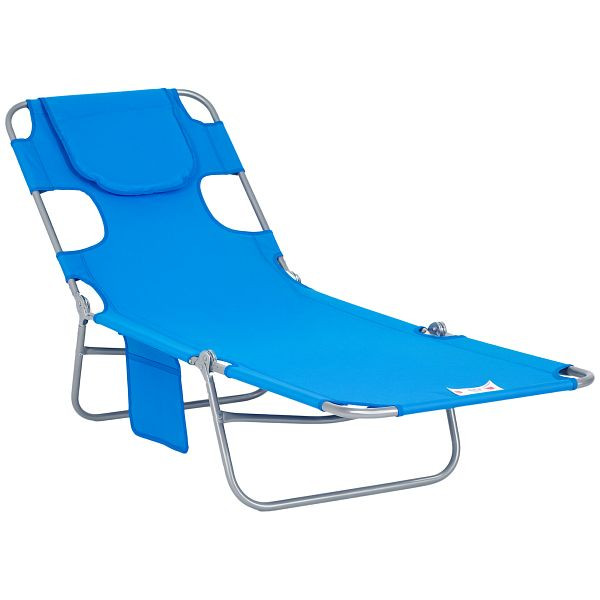 Outsunny Gartenliege, Liegestuhl mit gepolsterter Gesichtsöffnung, Massage-Liege für draußen, Seitentasche, Stoff, Metall, Blau, 84B-867BU