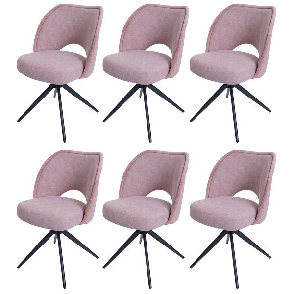 Mendler 6er-Set Esszimmerstuhl HWC-N72, Polster-Küchenstuhl, drehbar Auto-Return, Stoff/Textil (420g/m²), rosa, 3x108602