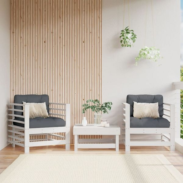 vidaXL Gartenstühle mit Kissen 2 Stück Weiß Massivholz Kiefer, 825675