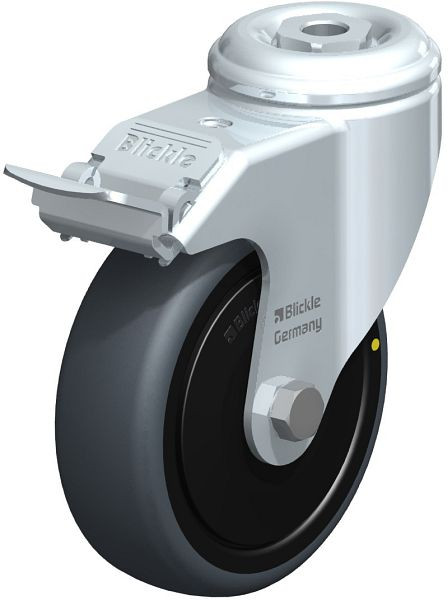 Blickle LKRA-TPA 101K-11-FI-ELS-FK Apparate-Lenkrolle mit Rückenloch & Feststeller, Thermoplastisches Gummi-Elastomer, Grau, 656181