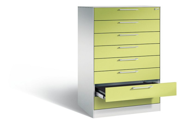 C+P Schubladenschrank Asisto, H1310xB800xT600mm, Farbe: Lichtgrau / Viridingrün, Bügelgriff, 146223-800 S10025