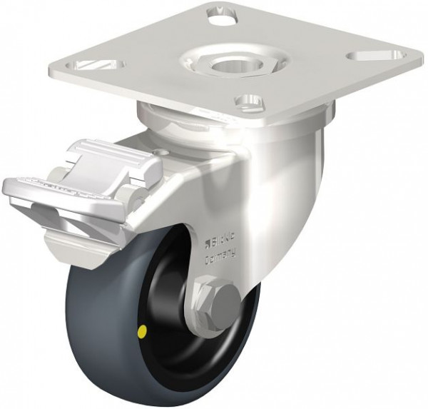 Blickle LPXA-TPA 50G-FI-ELS Edelstahl-Apparate-Lenkrolle mit Anschraubplatte & Feststeller, Thermoplastisches Gummi-Elastomer, Grau, 853220