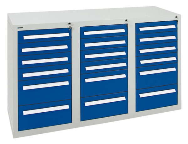 stumpf Schubladenschrank Serie T-100/35-3, RAL 7035/5010, 18 Schubladen (12x100, 6x200mm), 8153574
