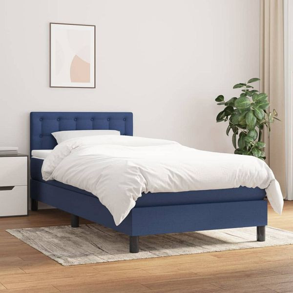 vidaXL Boxspringbett mit Matratze Blau 90x200 cm Stoff, 3140351