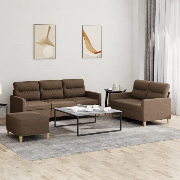 vidaXL 3-teilig Sofagarnitur mit Kissen Braun Stoff, 3201611