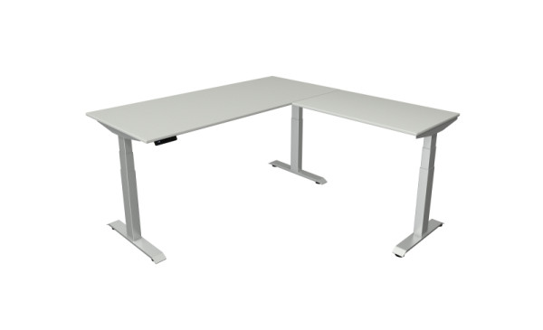 Kerkmann Sitz-/Stehtisch B 1800 x T 800 mm mit Anbauelement 1000 x 600 mm, elektrisch höhenverstellbar von 640-1290 mm, lichtgrau, 10043111