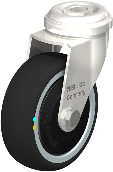 Blickle LRXA-PATH 75KD-ELS-FK Edelstahl-Apparate-Lenkrolle mit Rückenloch, Thermoplastisches Polyurethan, Grau, 853376