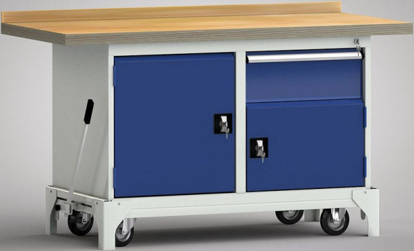 KLW Fahrbare Standard-Werkbank - 1500 x 700 x 866 mm L x B x H, links Tür 550 mm, rechts 200EA/Tür 350 mm, WS782N-1500M40-E7064