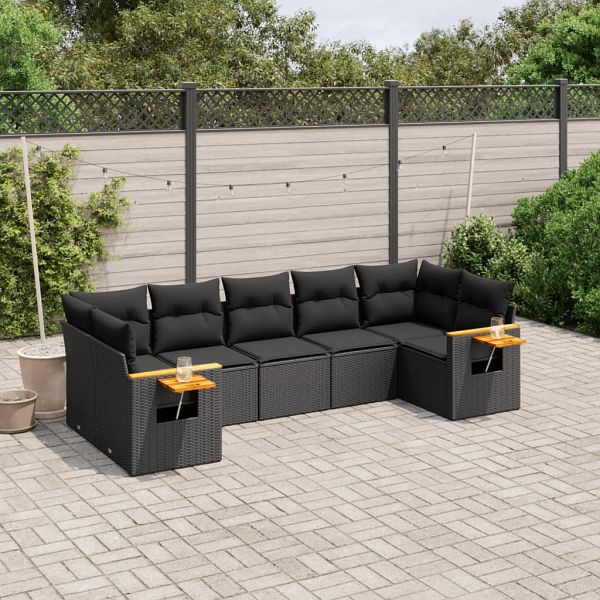 vidaXL 7-teilig Garten-Sofagarnitur mit Kissen Schwarz Poly Rattan, 3227105