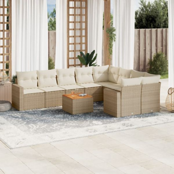 vidaXL 10-tlg. Garten-Sofagarnitur mit Kissen Beige Poly Rattan, 3224280