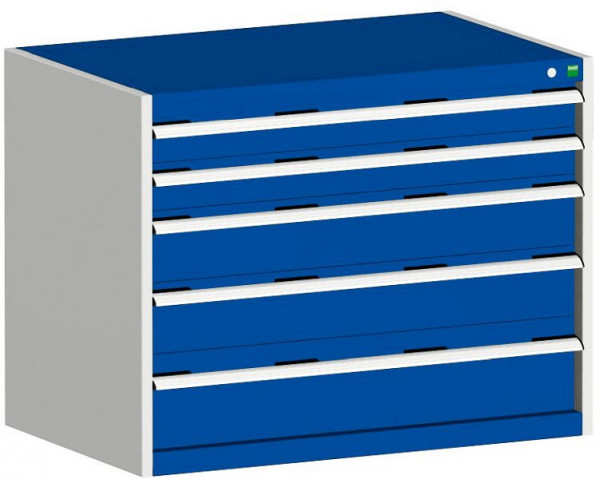 bott cubio Schubladenschrank bestückt mit 5 Schwerlastschubladen BxTxH: 1050 x 650 x 800 mm, RAL 7035/5010, 40021010.11V