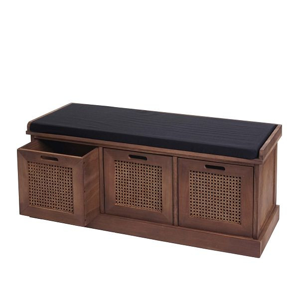 Mendler Sitzbank HWC-J49, Polsterbank Garderobenbank, Kissen Aufbewahrungsboxen Staufach 47x110x40cm, braun, Polster schwarz, 80906