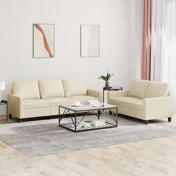 vidaXL 2-teilig Sofagarnitur mit Kissen Creme Kunstleder, 3201419
