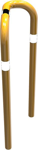 Schake Rammschutzbügel 90° einseitig rechts, Stahlrohr Ø 76 mm gelb / schwarz, Höhe Überflur: 1150 mm, zum Einbetonieren, 477_77BG