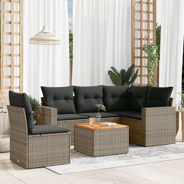 vidaXL 6-teilig Garten-Sofagarnitur mit Kissen Grau Poly Rattan, 3256459