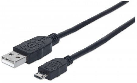 MANHATTAN Hi-Speed USB Micro-B Anschlusskabel, USB 2.0, Typ A Stecker - Micro-B Stecker, 480 Mbps, 15 cm, Schwarz, 306058