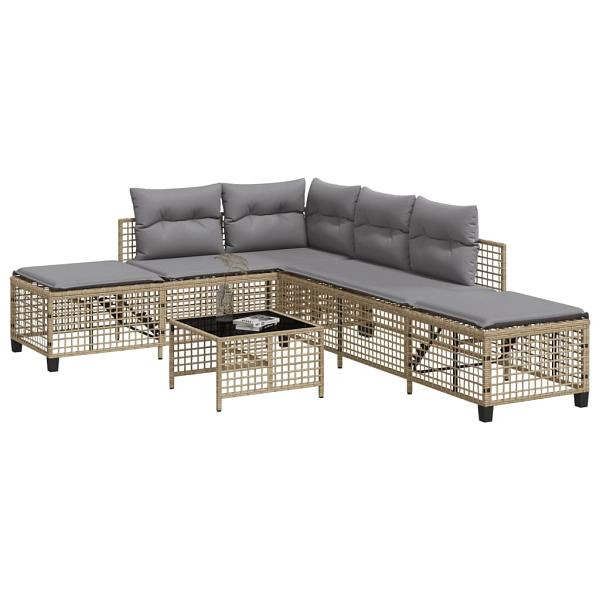 vidaXL 3-tlg. Garten-Ecksofa-Set mit Kissen Beige Poly Rattan, UV-beständig, 365448
