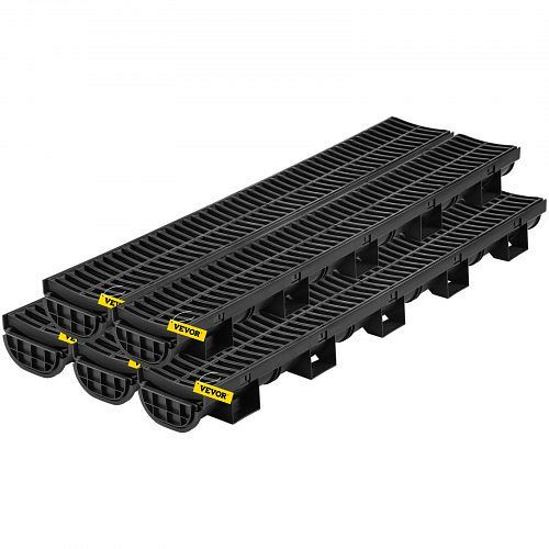 VEVOR Entwässerungsrinne Set, 5er-Pack, HDPE-Gitterrost, 14,5x8x100 cm, mit 5 Endkappen, Garten, Auffahrt, Pool, Gehweg, PSLGM100455688EU5V0