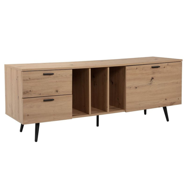 Wohnling Lowboard Eiche-Dekor 150x55x40 cm Design TV-Kommode Modern, TV-Schrank Hoch, Fernsehtisch mit Tür & Schubladen, WL6.819