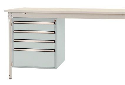 Manuflex Gehäuse-Unterbau stationär, Nutzhöhe 500 mm mit 4 Schubfächer, für Tischtiefe 800 mm, Lichtgrau, ZB4802.7035