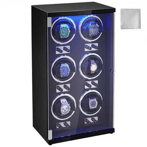 VEVOR Uhrenbeweger, Automatischer Uhrenbeweger mit Platz für 6 Uhren, LED Beleuchtung, 150–207 mm Einstellbare Riemenlänge, SBZDSLH6Z0009EZVIV2