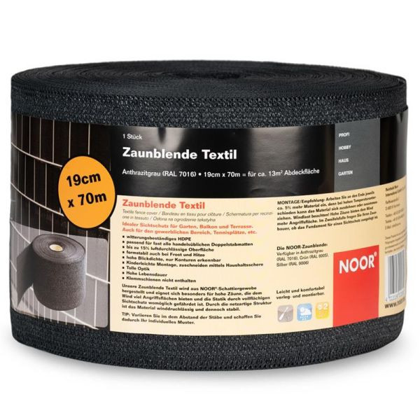 NOOR Sichtschutzstreifen winddurchlässig 0,19 x 70m Zaun, Farbe: anthrazitgrau RAL 7016, 026ZTEX7016