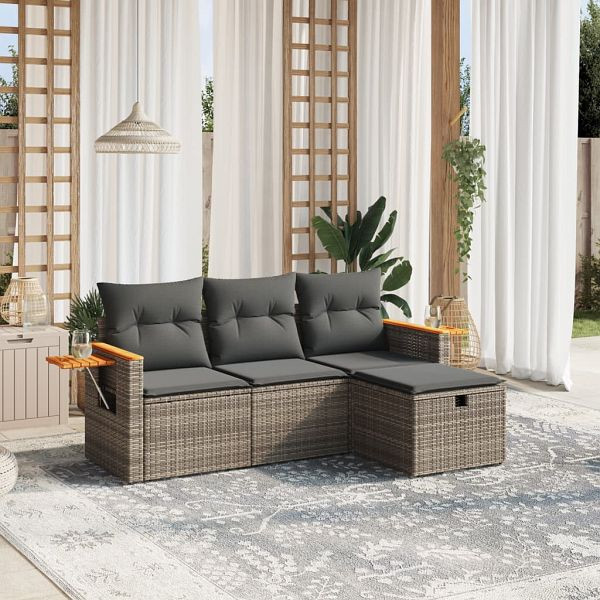 vidaXL 4-teilig Garten-Sofagarnitur mit Kissen Grau Poly Rattan, 3265491