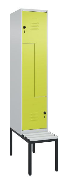 C+P Z-Spind Classic PLUS, mit untergebauter Sitzbank, 2 Abteile, 2120x400x815mm, 7035/0024, Drehriegel, 0800537-122 S10040