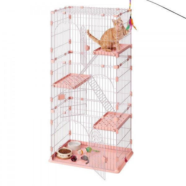 VEVOR Katzenkäfig 4-stöckig, 84 x 60,5 x 163,5 cm, DIY-Drahtkäfig mit Leitern, Rosa, für 1–2 Katzen/Kleintiere, JSPJZZSMBSH6WW7H7001V0