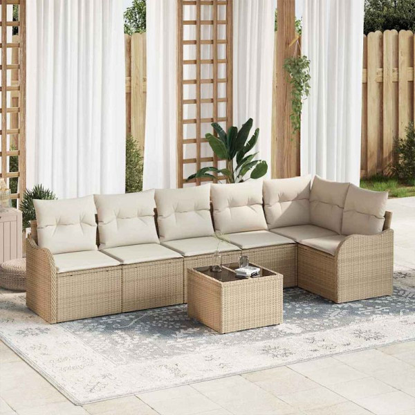 vidaXL Garten-Sofa-Set mit Kissen mit Speicher, 7er Set, Braun Poly Rattan, 3354400