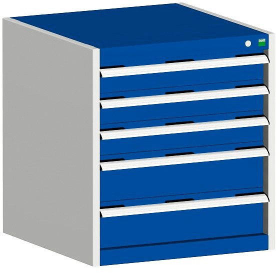 bott cubio Schubladenschrank bestückt mit 5 Schubladen BxTxH: 650 x 650 x 700 mm, RAL 7035/5010, 40019161.11V