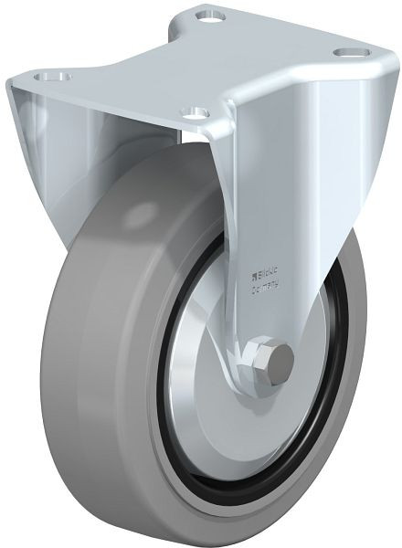 Blickle BK-POEV 125XR-1-SG-FA Stahlblech-Bockrolle, schwere Ausführung, mit Anschraubplatte, Elastik-Vollgummi, Grau, 851405