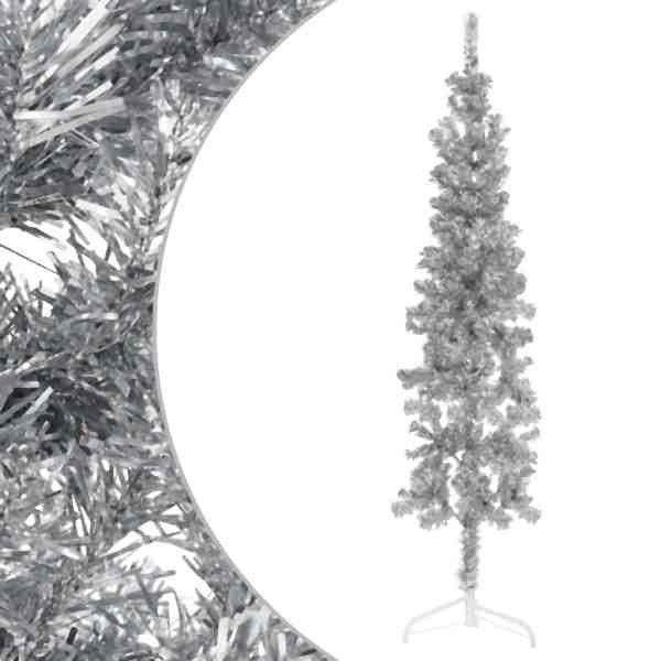 vidaXL Künstlicher Halb-Weihnachtsbaum Ständer Schlank Silbern 120 cm, 344594