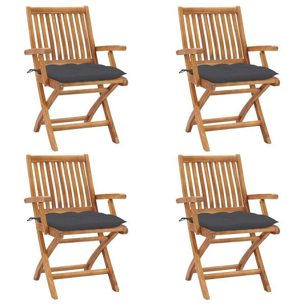 vidaXL Klappbare Gartenstühle mit Kissen 4 Stück Massivholz Teak, 3072738