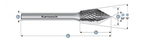 Karnasch Hartmetall-Frässtift unbeschichtet KSJ/WKN d1= 12,0 / l2= 23 / d2= 6 / l1= 68mm Combi+Form, VE: 2 Stück, 114061100
