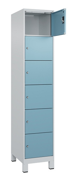 C+P Schließfachschrank Evolo PLUS, mit Füßen, 6 Fächer, 1950x400x500mm, 7035/00, Frontfarbe 2406015 RDS Architekturblau, 049010-126 S10009