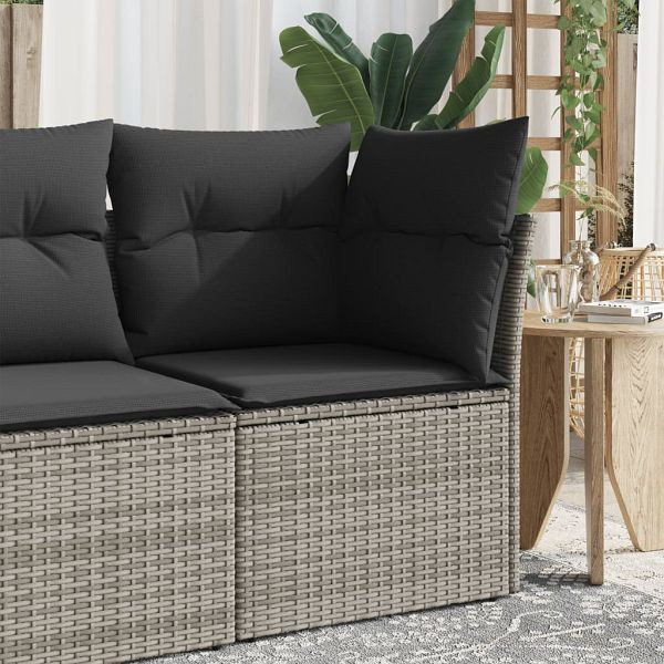 vidaXL Garten-Ecksofa mit Kissen Grau Poly Rattan, 366136