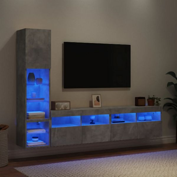 vidaXL 4-tlg. Wohnwand mit LED-Beleuchtung Betongrau Holzwerkstoff, 3216714