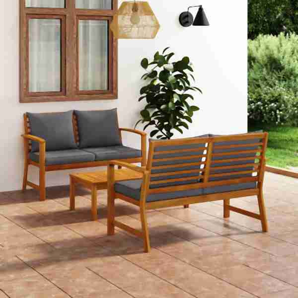 vidaXL 3-tlg. Garten-Lounge-Set mit Auflagen Massivholz Akazie, 3057789