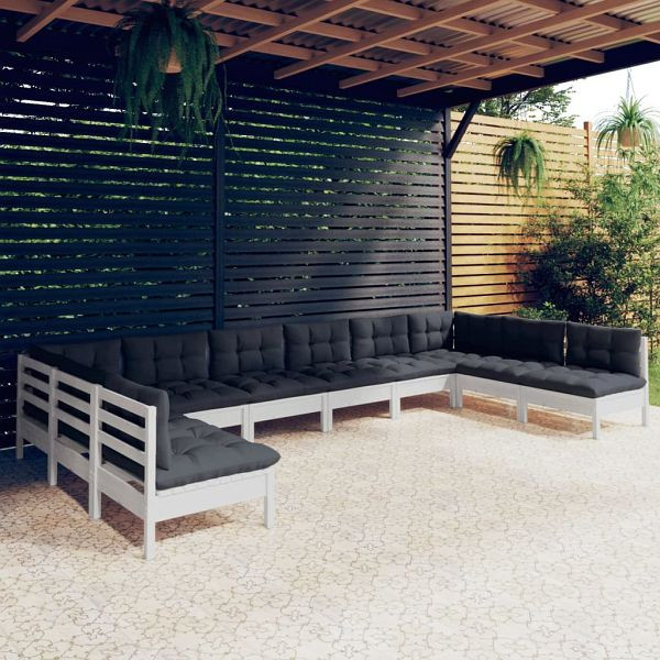 vidaXL 10-teilig Garten-Lounge-Set mit Kissen Weiß Kiefer Massivholz, 3097188