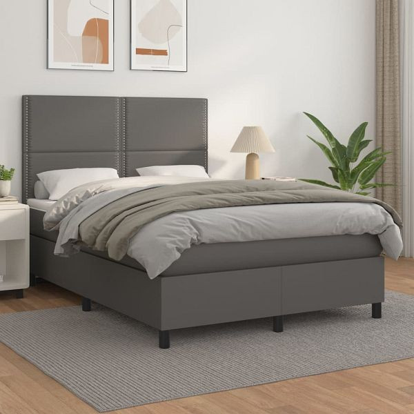 vidaXL Boxspringbett mit Matratze Grau 140x200 cm Kunstleder, 3142789